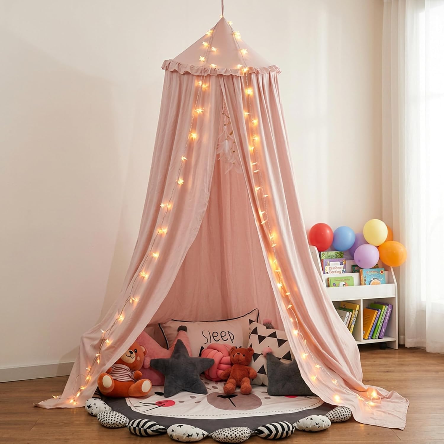 Bed Canopy for Girls Large Princess Kids Canopy with Ruffled Edge Bed Tent for Children's Bedroom, Play Area