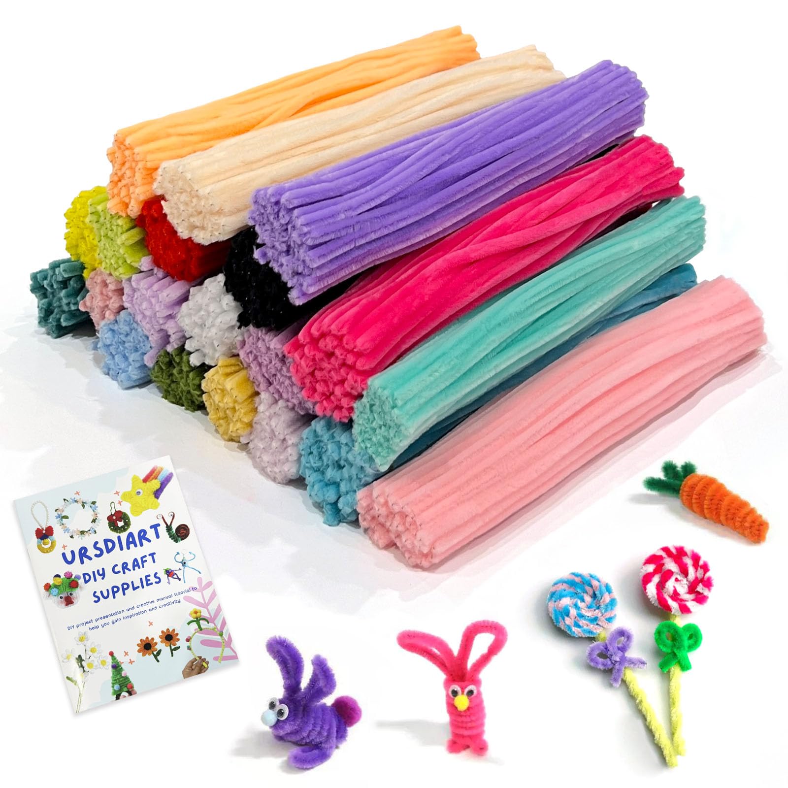 URADIART Lot de 1 000 cure-pipes en chenille de couleurs assorties pour loisirs créatifs, décorations scolaires (6 mm x 30,5 cm)