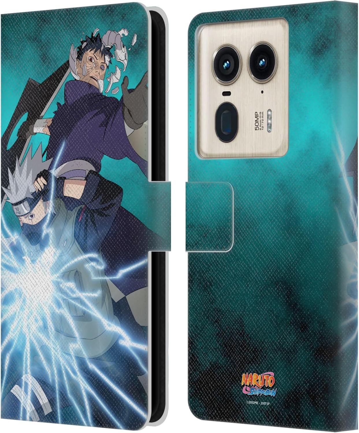 Head Case Designs Officially Licensed Naruto Shippuden Obito and Kakashi Key Art Leather Wallet Case Compatible with Motorola Edge 50 Ultra/X50 Ultra