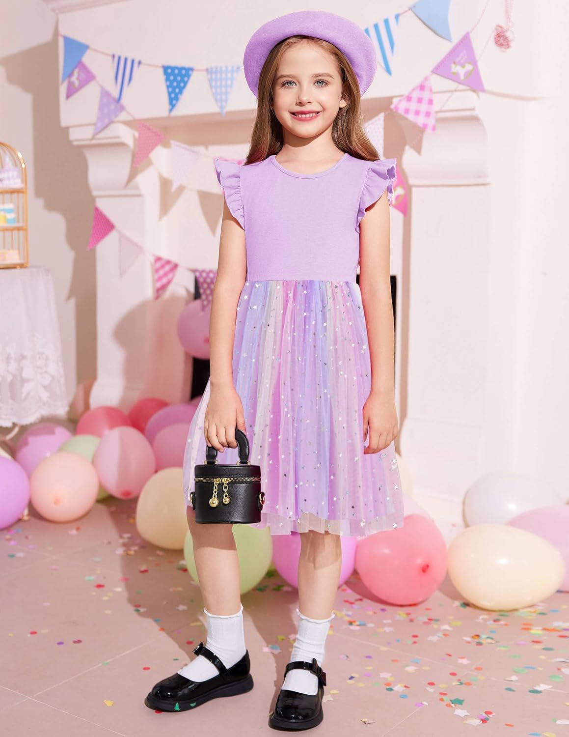 Flypigs Toddler Tutu Dress Girls Ruffle Tulle Dresses Cute Summer Party Princess Sundress for 2-7Y