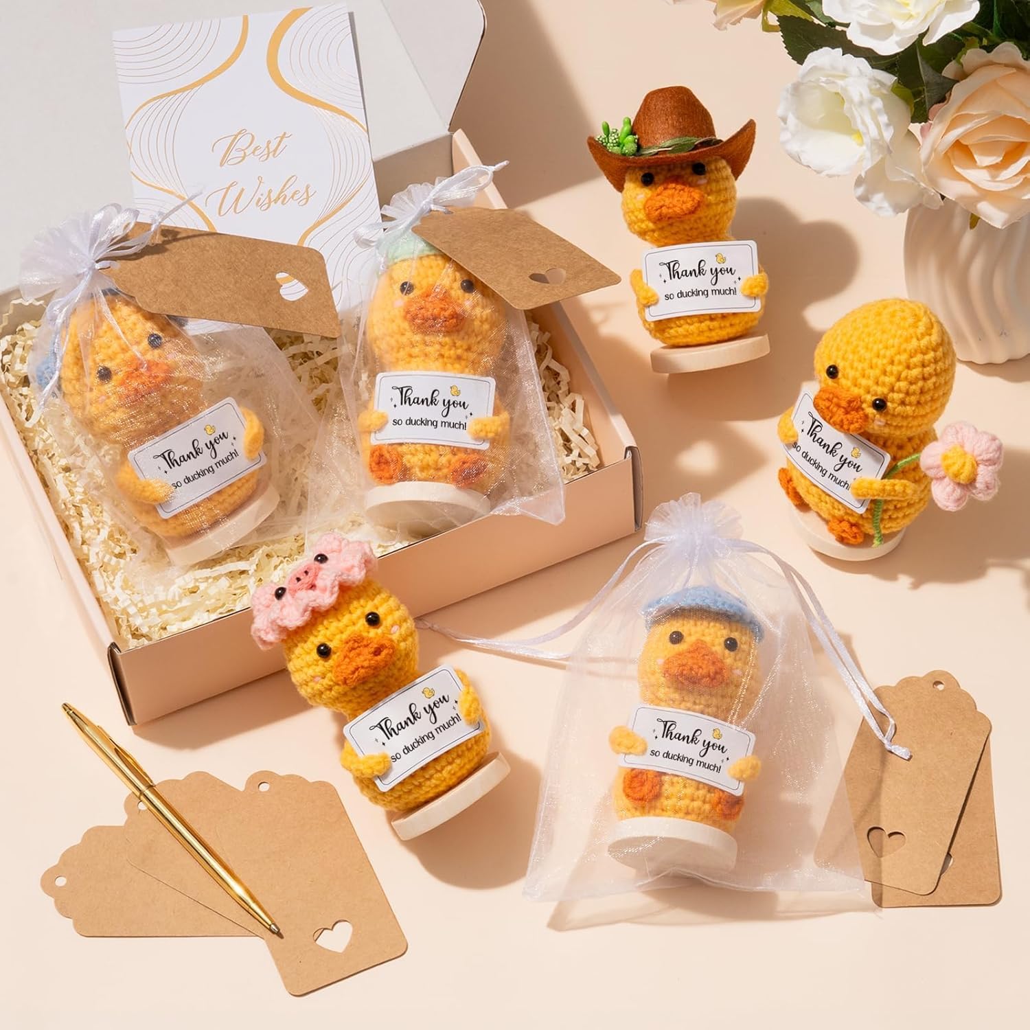 6PCS Positive Crochet Duck Thank You Gifts for Women, Employee Appreciation Gifts Emotional Support Crochet Buddies w/ Card, Valentines Day Birthday Gift for Women Coworker Teacher Nurses Boss Staff - Image 5