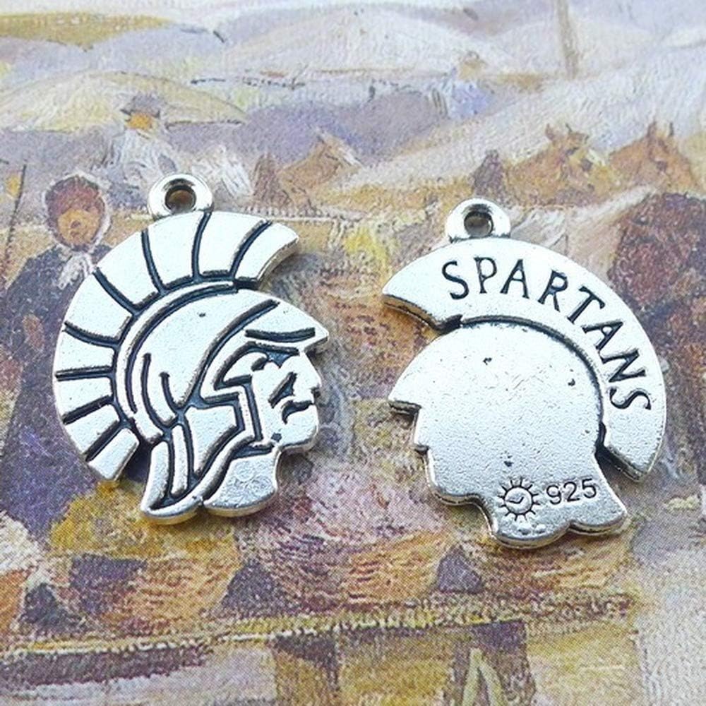LINYONGLINYONG 100pcs Spartans Charms 33mm x 39mm DIY Jewelry Making Pendant Antique Silver