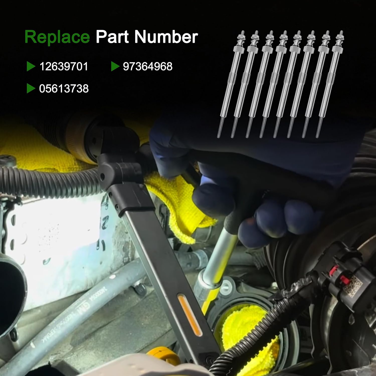 8PCS Glow Plugs 9G Compatible with Chevy GMC Duramax 6.6 Diesel for Silverado Sierra Savana Express 2006-2016# 12639701 97364968 05613738
