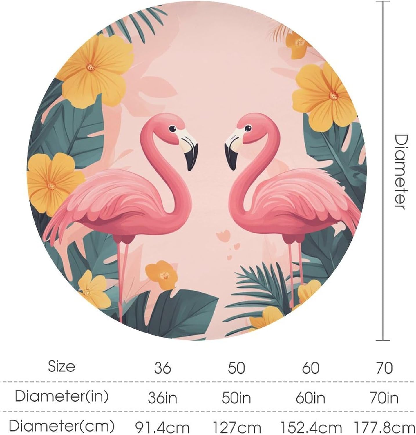 Cartoon Flamingo Round Tablecloths, Tropical Palm Leaves Floral Washable Holiday Decor Table Cover for Kitchen, Dining, Party, 36Inch
