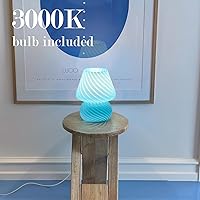 Vista 2 de ONEWISH Mushroom Lamp, Small Table Lamp with Sea Blue Striped Glass, Nightstand Lamp Bulb Included