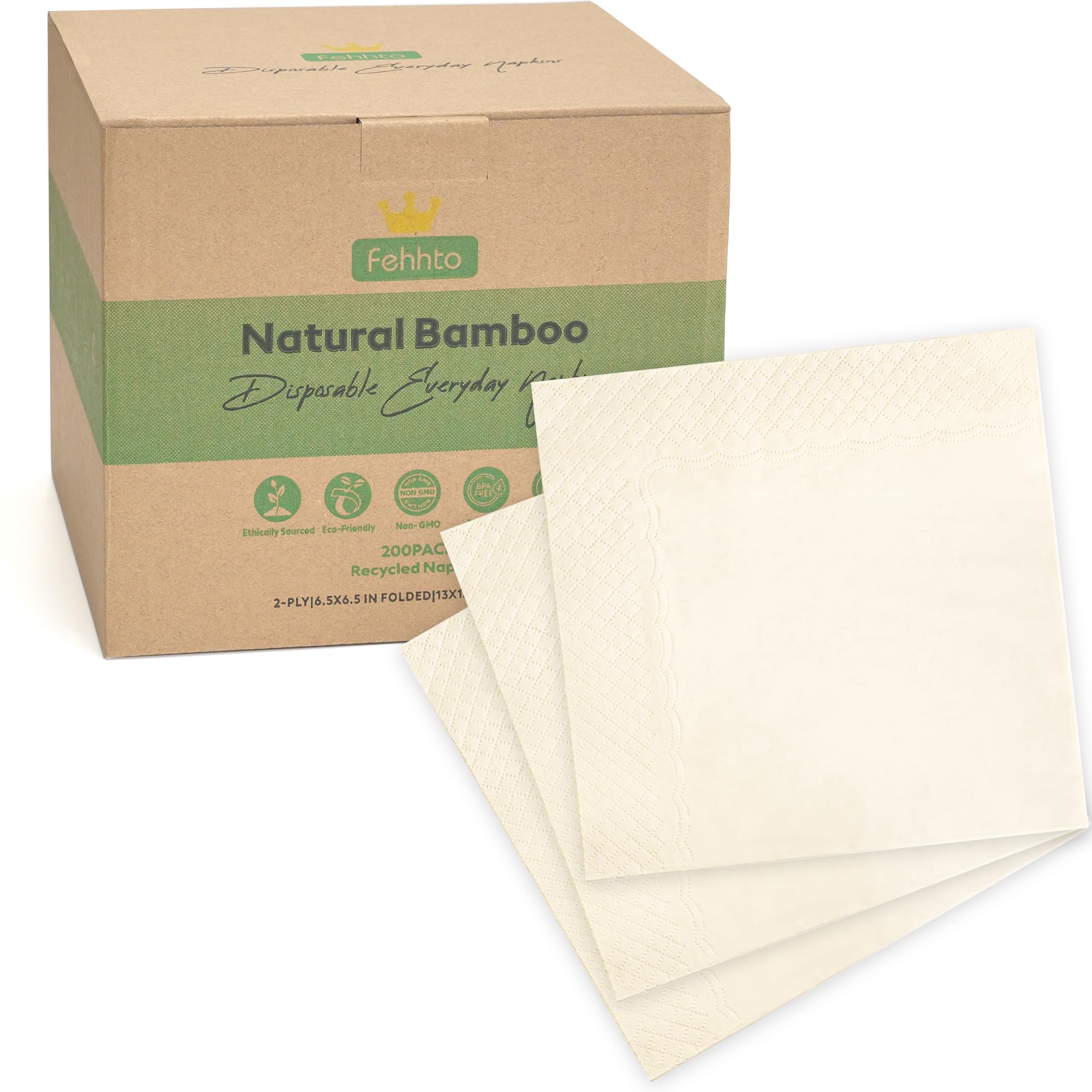FEHHTO Disposable Napkins - 200 Count Everyday Paper Napkins Bulk- 13"x13", 2-Ply Premium Quality Dinner Napkins - Soft, Absorbent for Kitchen,
