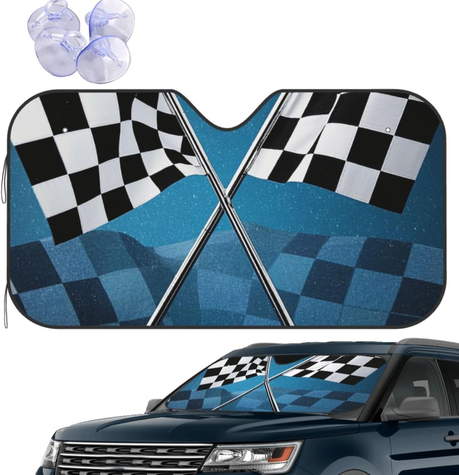 Car Windshield Sun Shade Car Front Window Sunshades Formula Checkered Flags Pattern Sunshades Sun Visor Protector Foldable Sunshade for Most Sedans SUV Van Truck M