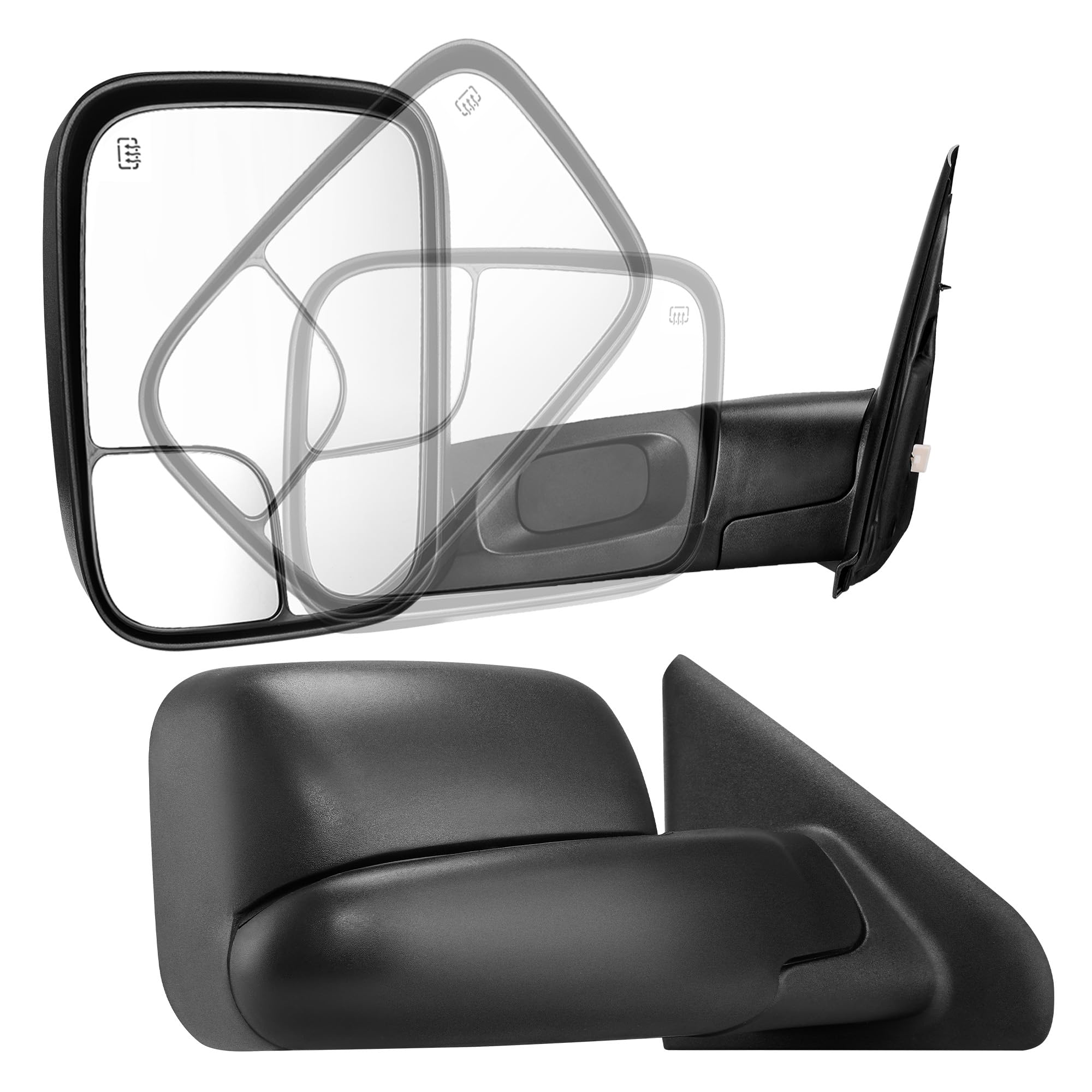 DWVO Side Towing Mirrors Compatible with 2002-2008 Dodge Ram 1500, 2003-2009 Dodge Ram 2500 3500 Pickup Truck, Power Heated Manual Folding Flip Up