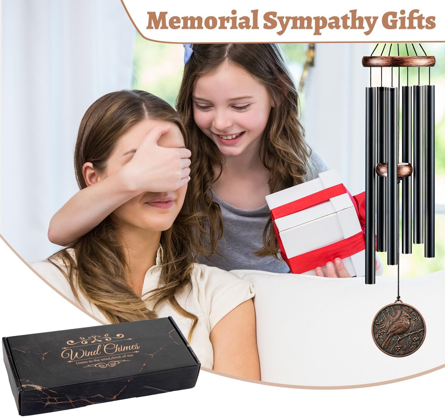 Cardinal Wind Chimes for Outside - 32" Deep Tone Wind Chime Outdoor with Vintage Pendant, Mother's Day Christmas Birthday Memorial & Sympathy Gifts, Garden Patio Porch Home Yard Decor