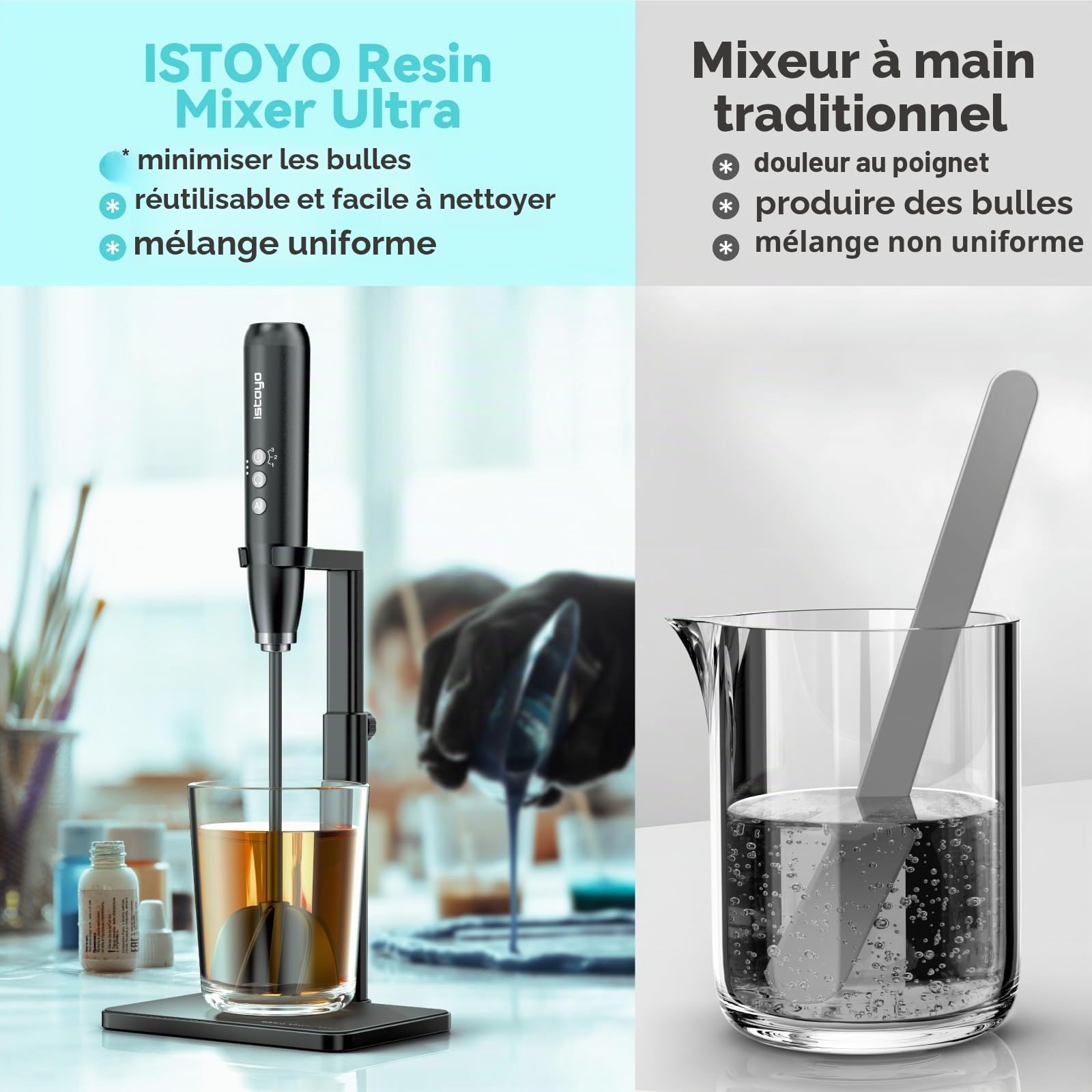 ISTOYO Rechargeable Mélangeur de résine Ultra, Mélangeur époxy de Contrôle à 3 Vitesses Amélioré avec Mode AI, pour Moules en Résine, Fournitures, Bricolage