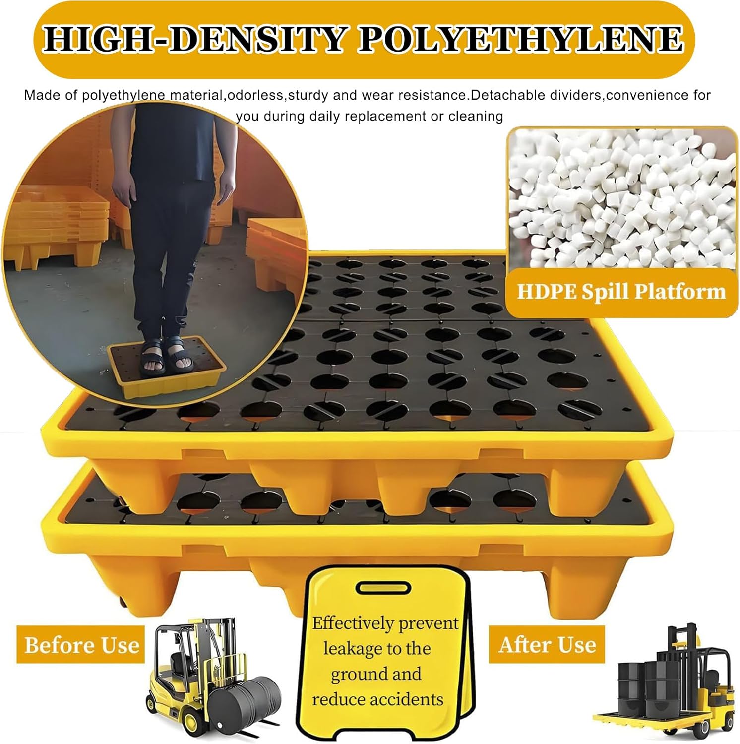 Modular Spill Containment Pallet,Modular Spill Platform Heavy-Duty Forklift Spill Tray,Plastic Tray Container,Warehouses Factory Oil Drums Spill Pallet,for Oil Tanks & Liquids 49 * 35 * 9cm