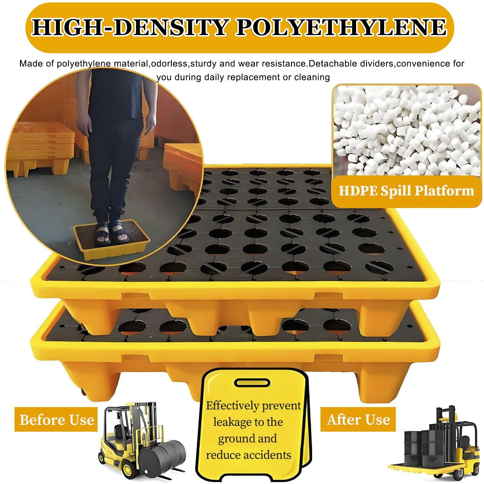 Générique Palette de rétention étanche pour fûts - Plateforme modulaire empilable avec Plateau antidérapant - Lot de 2 pour Un Stockage Industriel sécurisé et la Gestion des déversements