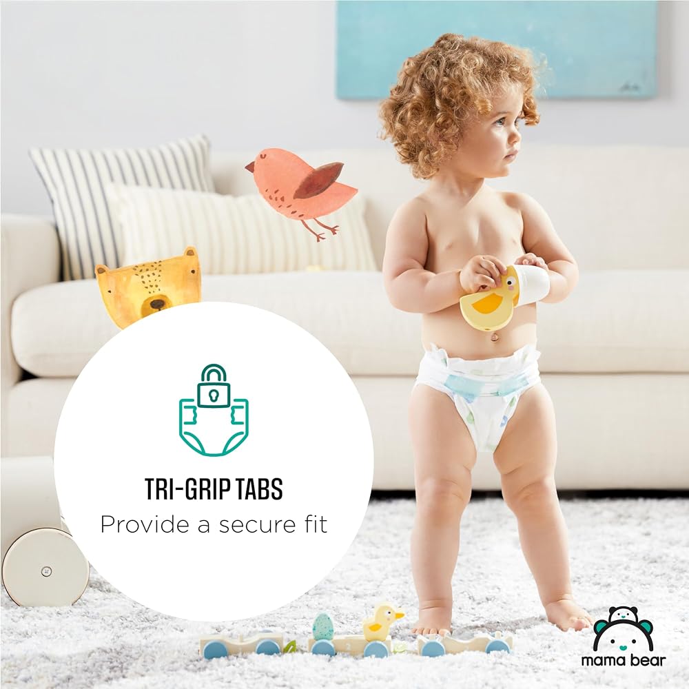 Amazon Brand - Mama Bear Gentle Touch Baby Diapers, Size 3, 42 Count, Wetness Indicator, Stretchy Waistband, Skin Health Alliance Approved