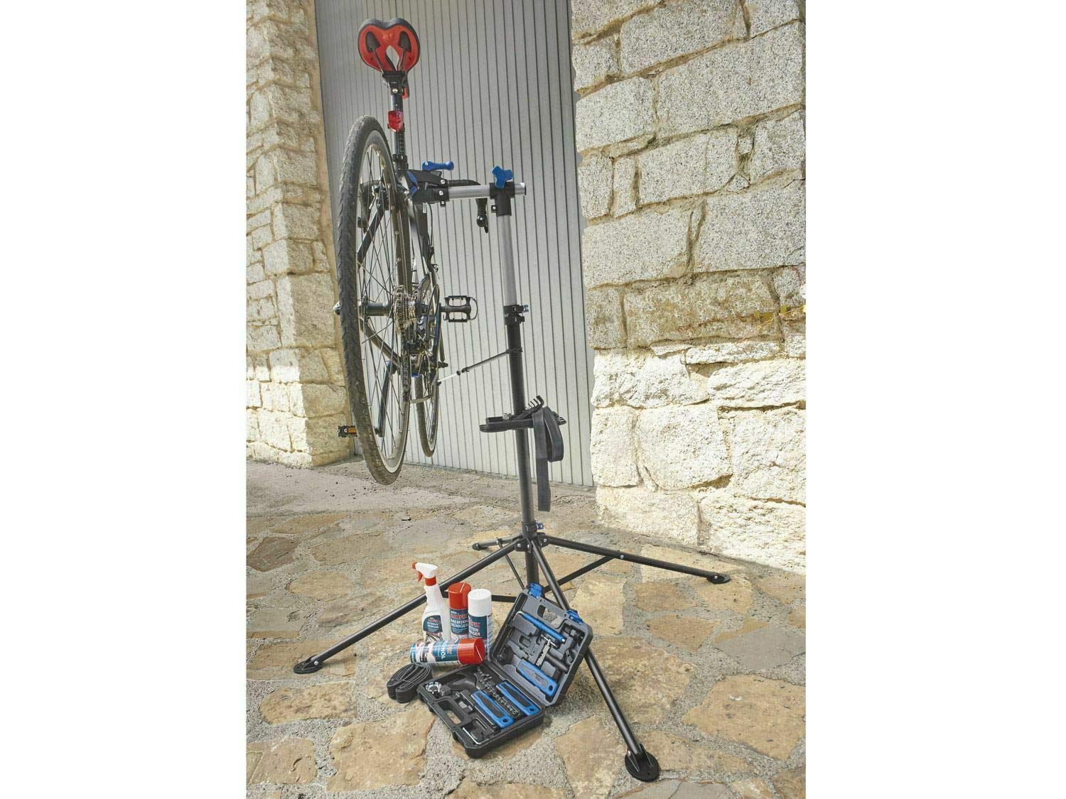 Crivit Cavalletto per E-Bike Montaggio e Riparazione, Capacità di Carico 30 kg, Cavalletto per Bicicletta Regolabile in Altezza in Acciaio/Alluminio