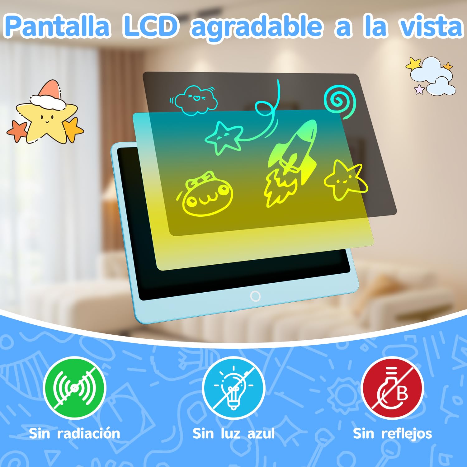 12 Pulgadas Edición Mejorada Tableta de Escritura LCD, Electight Tablero de Dibujo Electrónico Color para Niños con Borrable y Bloqueo, Reutilizable para Hogar, Escuela, Oficina (Azul) - 5