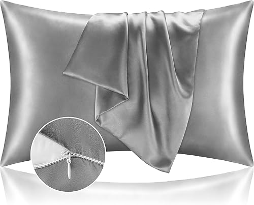 Miniatura 1 de BEDELITE Fundas de almohada de satén con cremallera gris 20x26 pulgadas