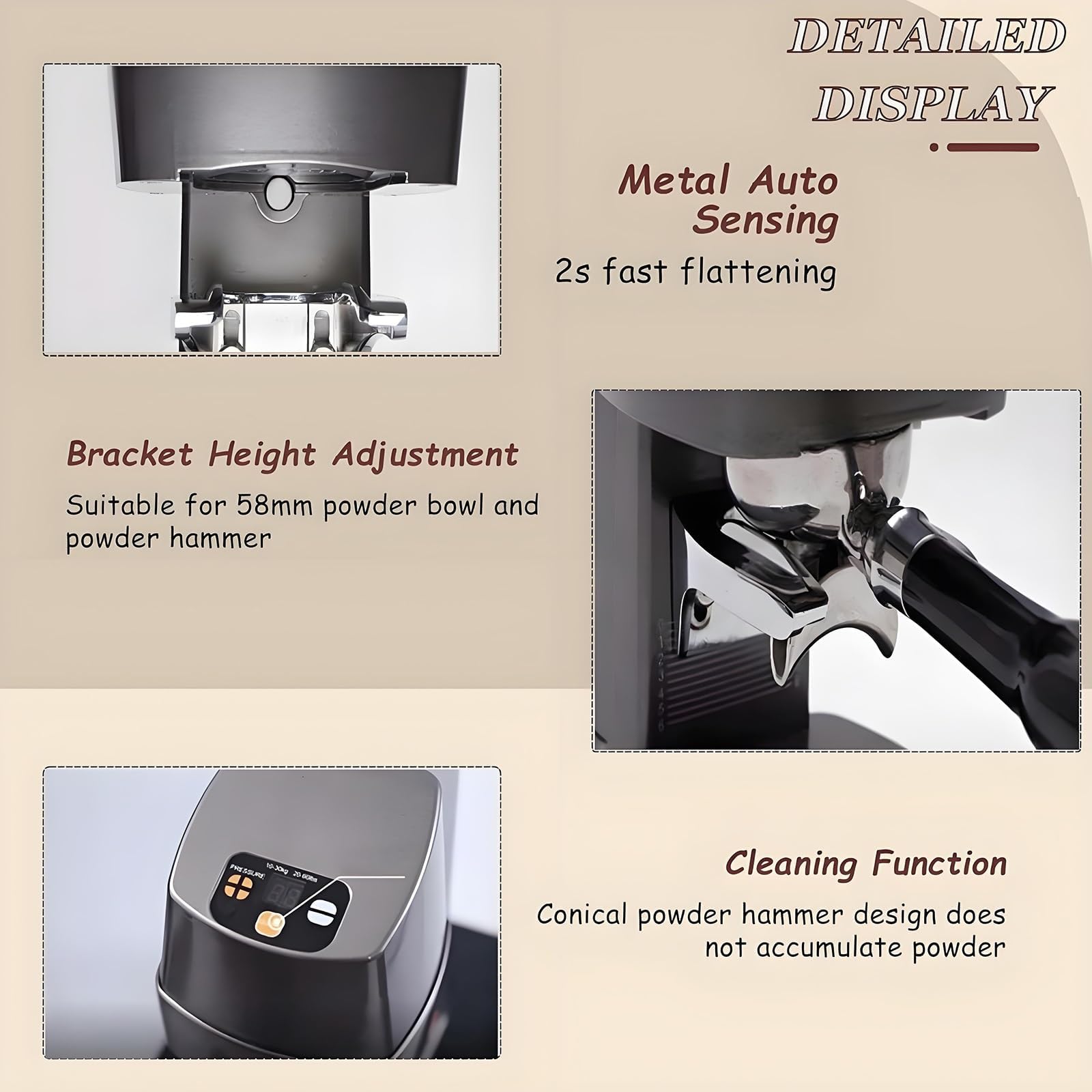 Elektryczny Tamper Do Kawy, Automatyczny Tamper Do Espresso Z Funkcją Czyszczenia I Regulowanym Stojakiem, Regulowany Nacisk 10–30 kg, Profesjonalna Prasa Do Kawy Mielonej Do Kawiarni black Threaded
