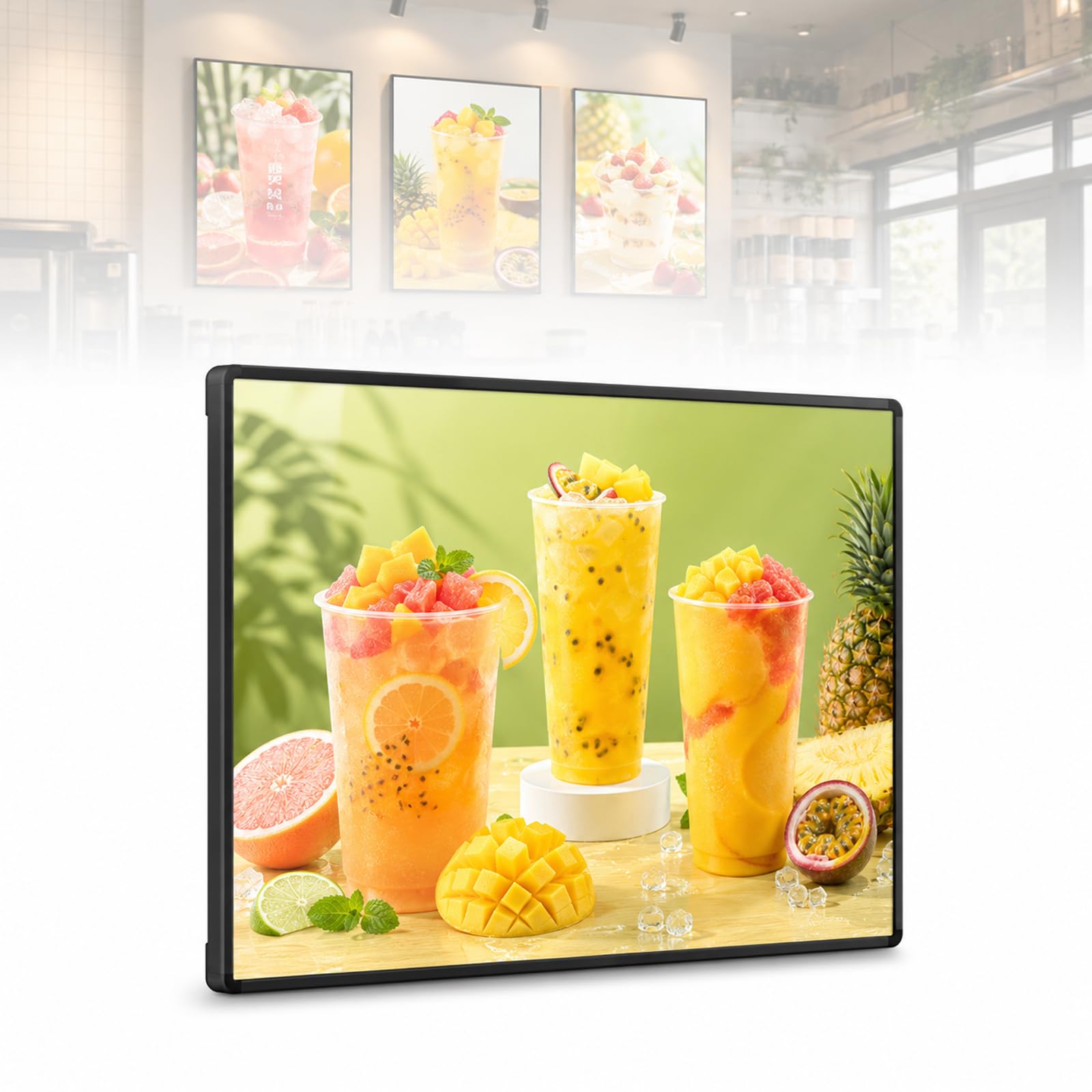 LED-Leuchtkasten, ultradünner Rahmen für Poster, gehärtetes Glas und Aluminiumrahmen, seitlicher Schnellwechsel, horizontale oder vertikale Innenwerbung für Gastronomie und Einzelhandel