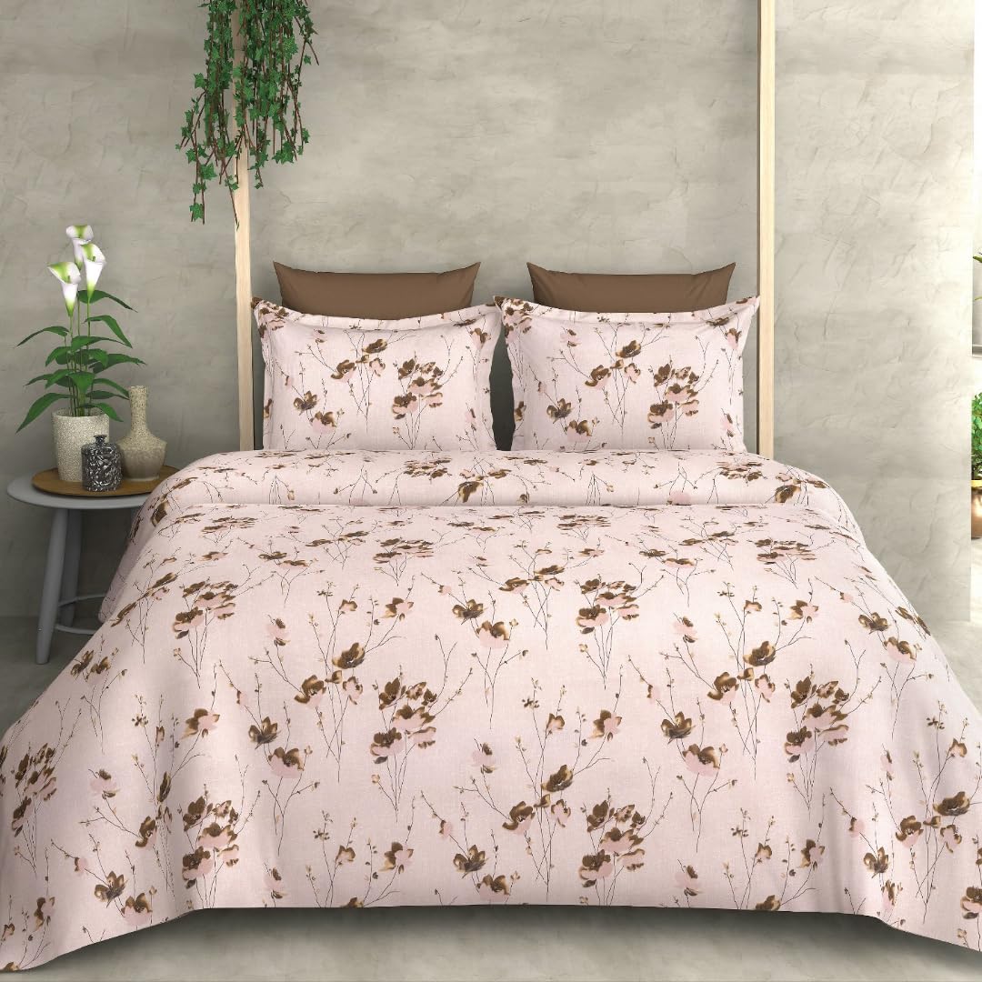 100% Cotton Bed Sheet for Queen Size Bed 240 TC, 1 Double Bedsheet (90x100 Inches) with 2 Pillow Covers, Premium Bedsheet for Double Bed Queen Size (Brown)