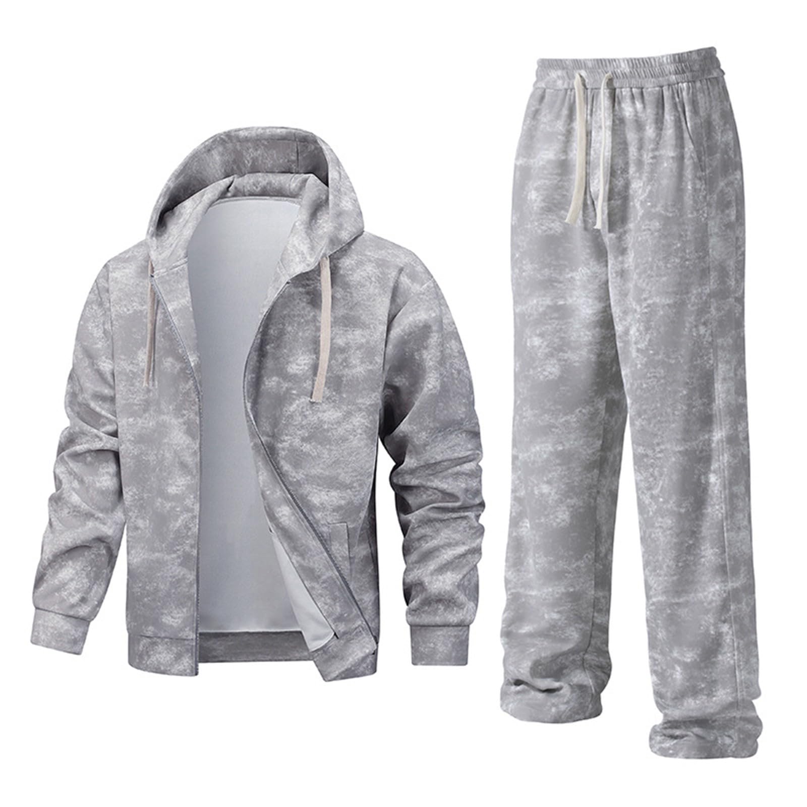 Generisch Herren Jogging Anzug Trainingsanzug Kapuzenjacke Und Sporthose Lang 2-Teilige Sportlicher Bequemes Leicht Atmungsaktiv Sportanzug Regular Fit Lässig Sportbekleidung Männer