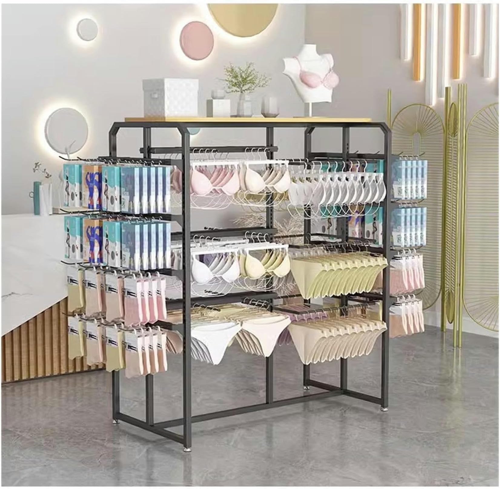 DETMOL Clothes racks, clothes shelves, lingerie display stands for clothing stores, boutiques, retail, lingerie, garment racks, commercial storage shelves, socks, bras, panties, scarves, gloves, or