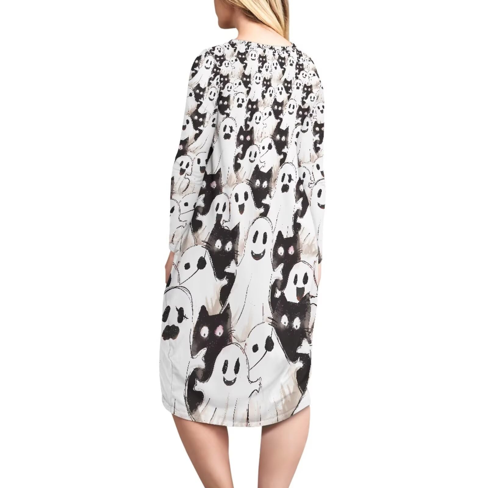 Nachthemden für Damen, Größe S-5XL, langärmelig, Schlafshirts, Halloween-Nachtkleid