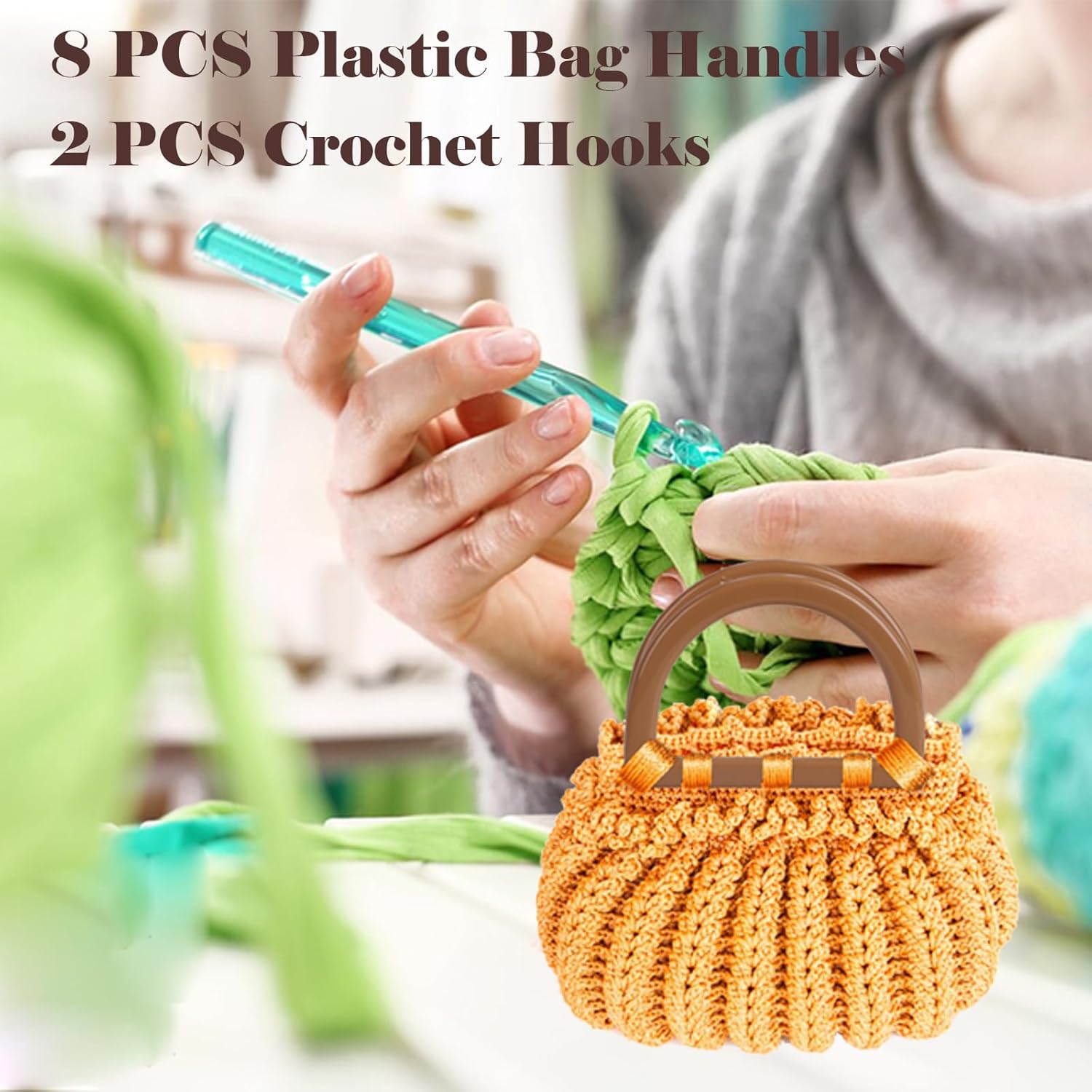 Hilltian 8+2 PCS D Shape Purse Handles with Crochet Hook, 4 Colors Bag Handles for Handmade Crochet Bag, Purse Making Supplies - Image 7