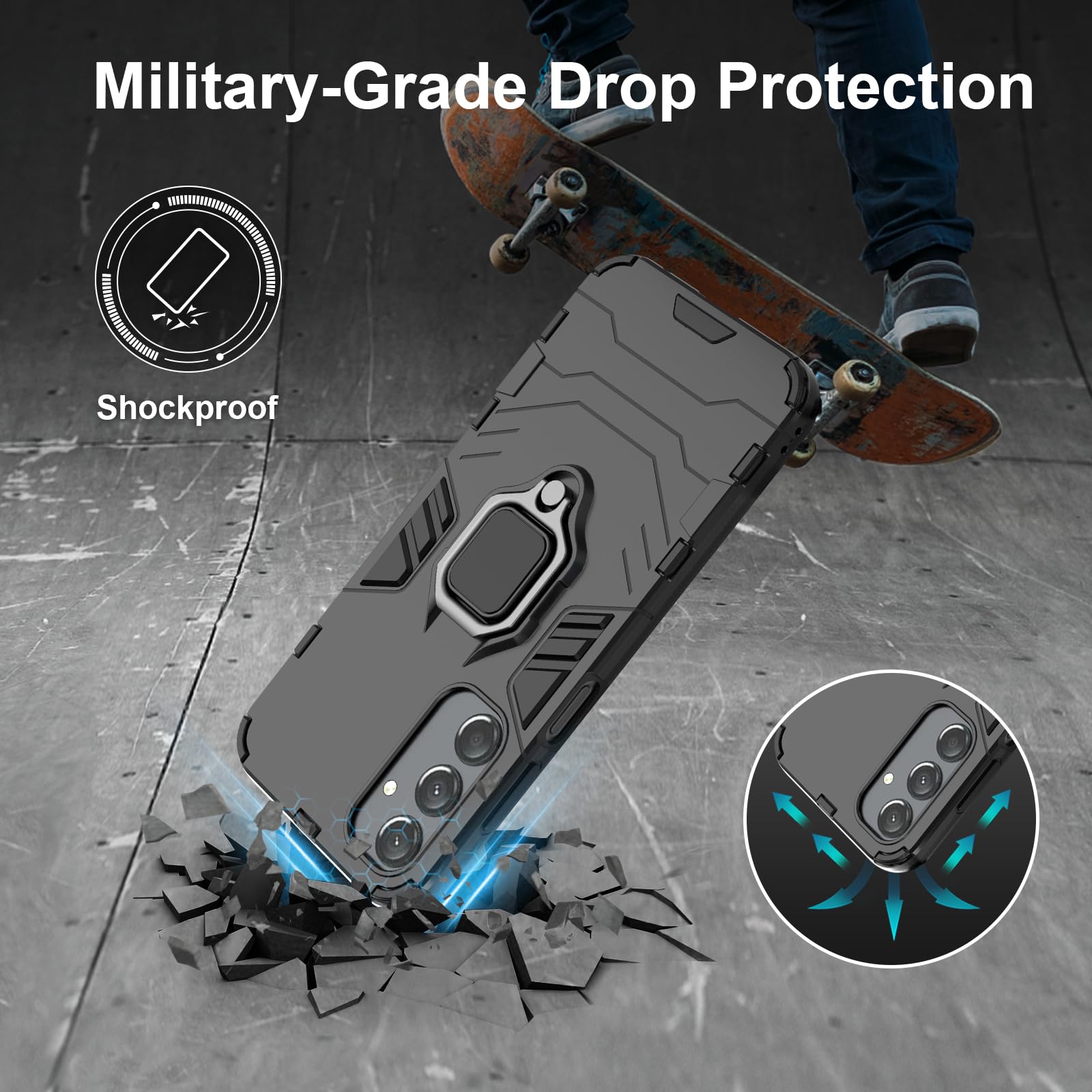 Funda para CMF Phone 2 Pro, Carcasa Antigolpes con Soporte anular metálico, Case Protectora de Grado Militar, Negro — view 1692