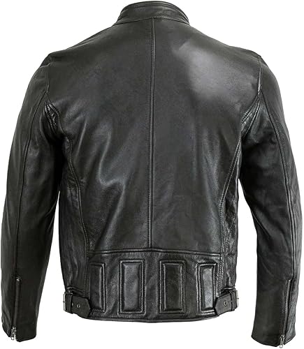 Vista 3 de Milwaukee Leather Chaqueta de cuero negro Cafe Racer para hombre con cuello de botón a presión SFM1835