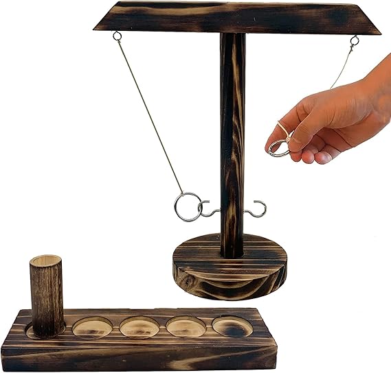 Amazon.co.jp リングトスゲームショットラダーバンドル大人のための木製フックリングゲーム子供用リングゲームストリング屋外屋内手作り