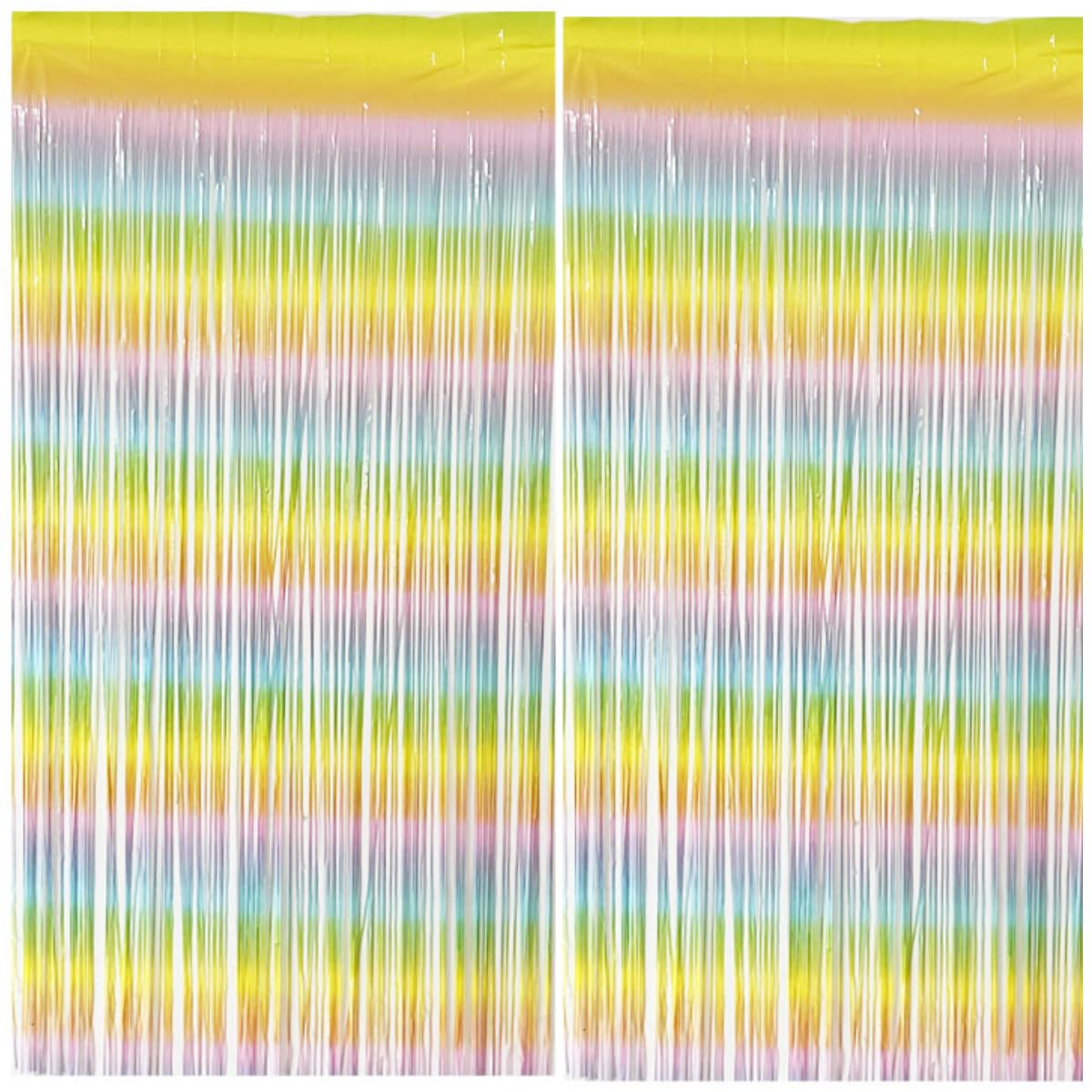 KARLOR Rainbow Curtain Garland Pack of 2, 300 x 100 cm, Aluminium Foil, Oblong, Rainbow Colors, Party & Wedding Decoration