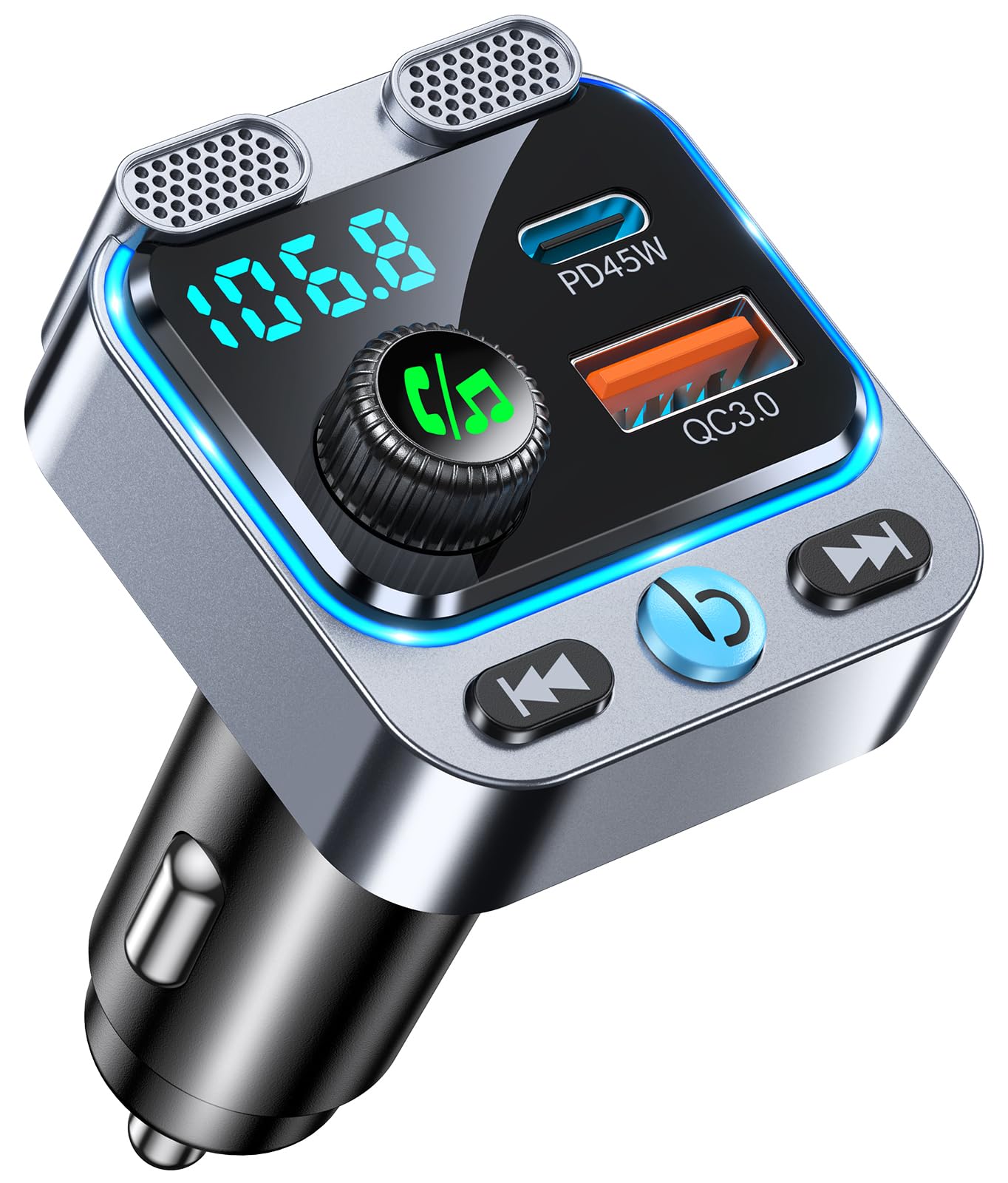 Mohard Bluetooth 6.0 Adapter Auto, 81W FM Transmitter Auto Bluetooth | PD 45W & QC 36W Schnellladung Auto Ladegerät, [Dual-Mikrofon & HiFi-Bass-Sound], Freisprechanlage, LED-Ambientebeleuchtung