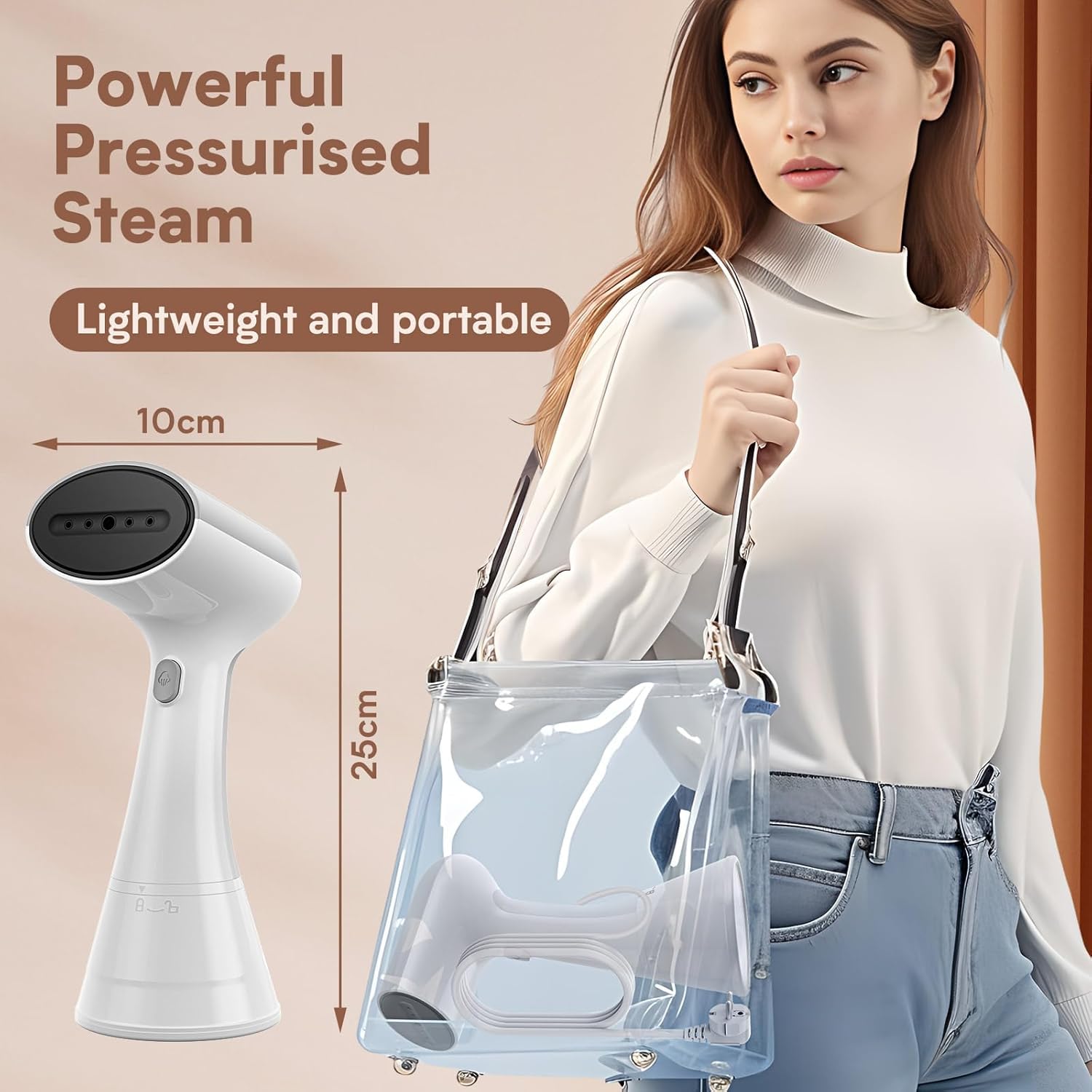OLAYMEY Ferro da Stiro Verticale 1000W, Stiratore Verticale 20S Riscaldamento Rapido, Ferro da Stiro da Viaggio Bianco, Stirella Verticale con un Clic, Clothes Steamer Iron per Viaggi D'affari, Casa