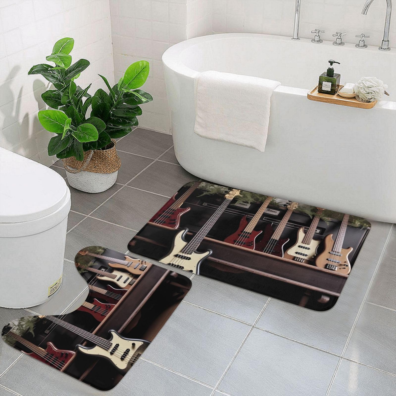 Tapis de bain absorbant et doux lot de 2 microfibre motif guitare