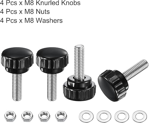 Miniatura 44 de uxcell Juego de 4 perillas moleteadas, tornillos de pulgar con tuercas y arandelas, rosca macho métrica M6 x 1.378 in, cabeza de plástico de 0.984