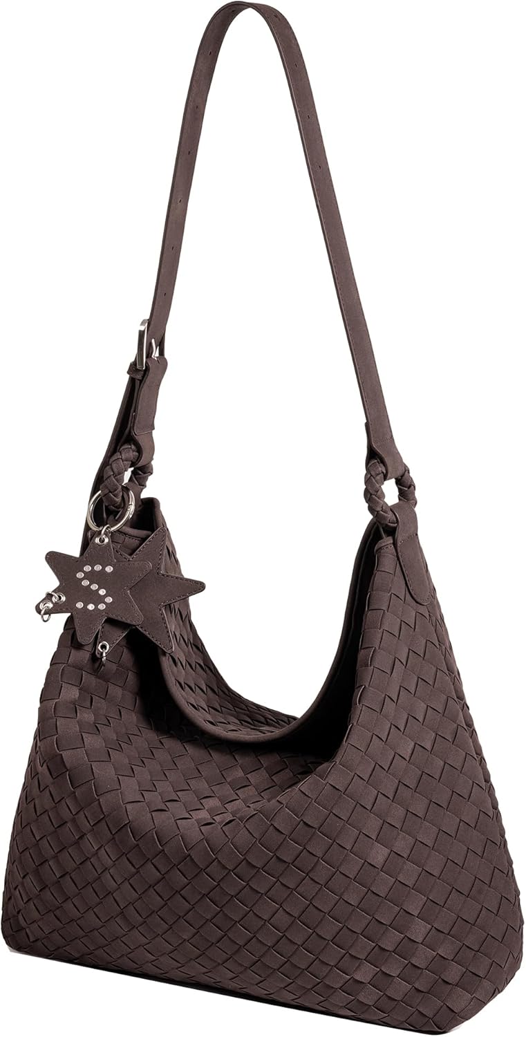 Suede Woven Hobo Bag, Oversized Suede Bag, Woven Tote Purses for Women, Large Crossbody Shoulder Slouchy Handbag - Image 4
