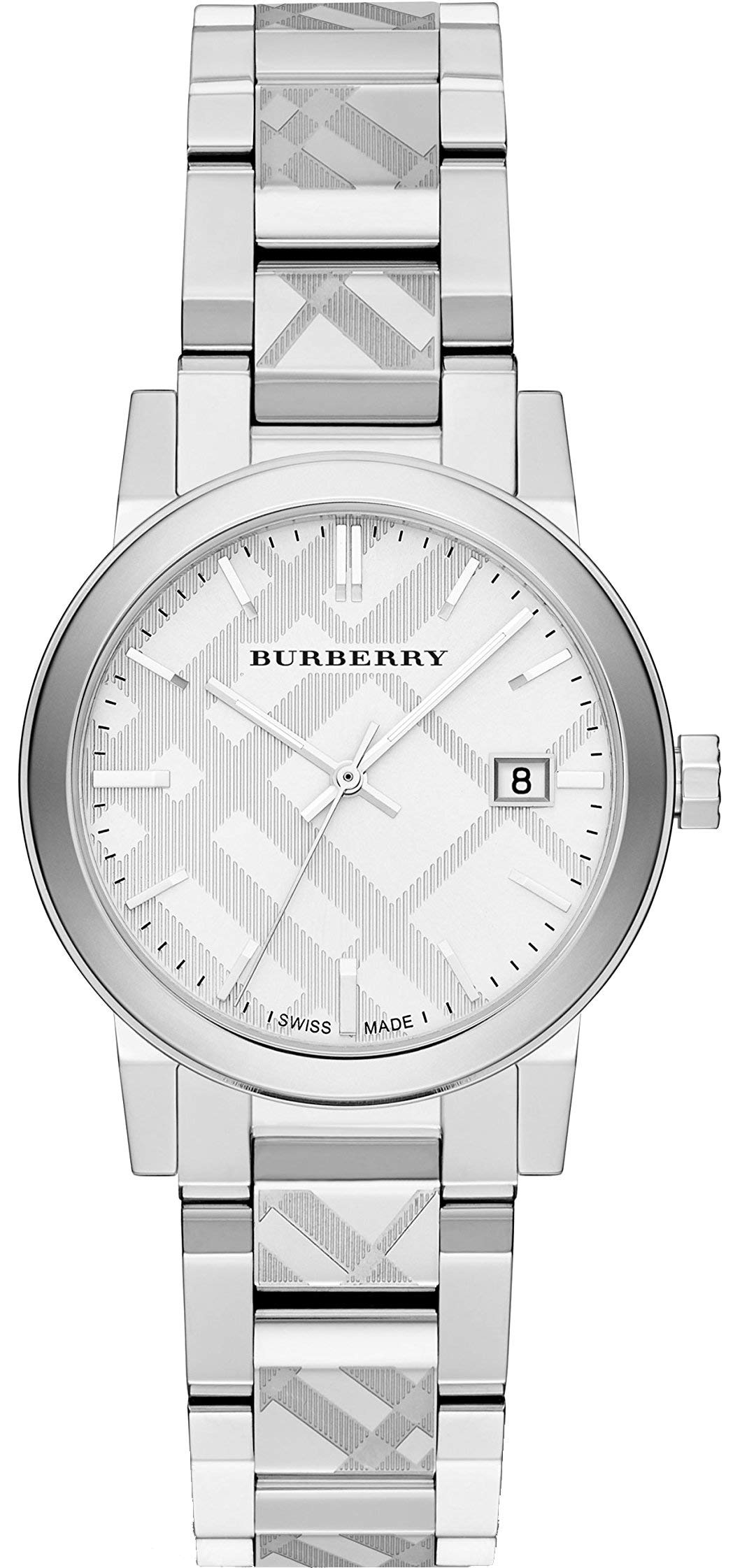 Suisse Rare Gravure Argent Date Cadran 34 mm Femmes Acier Inoxydable Montre-Bracelet The City BU9144