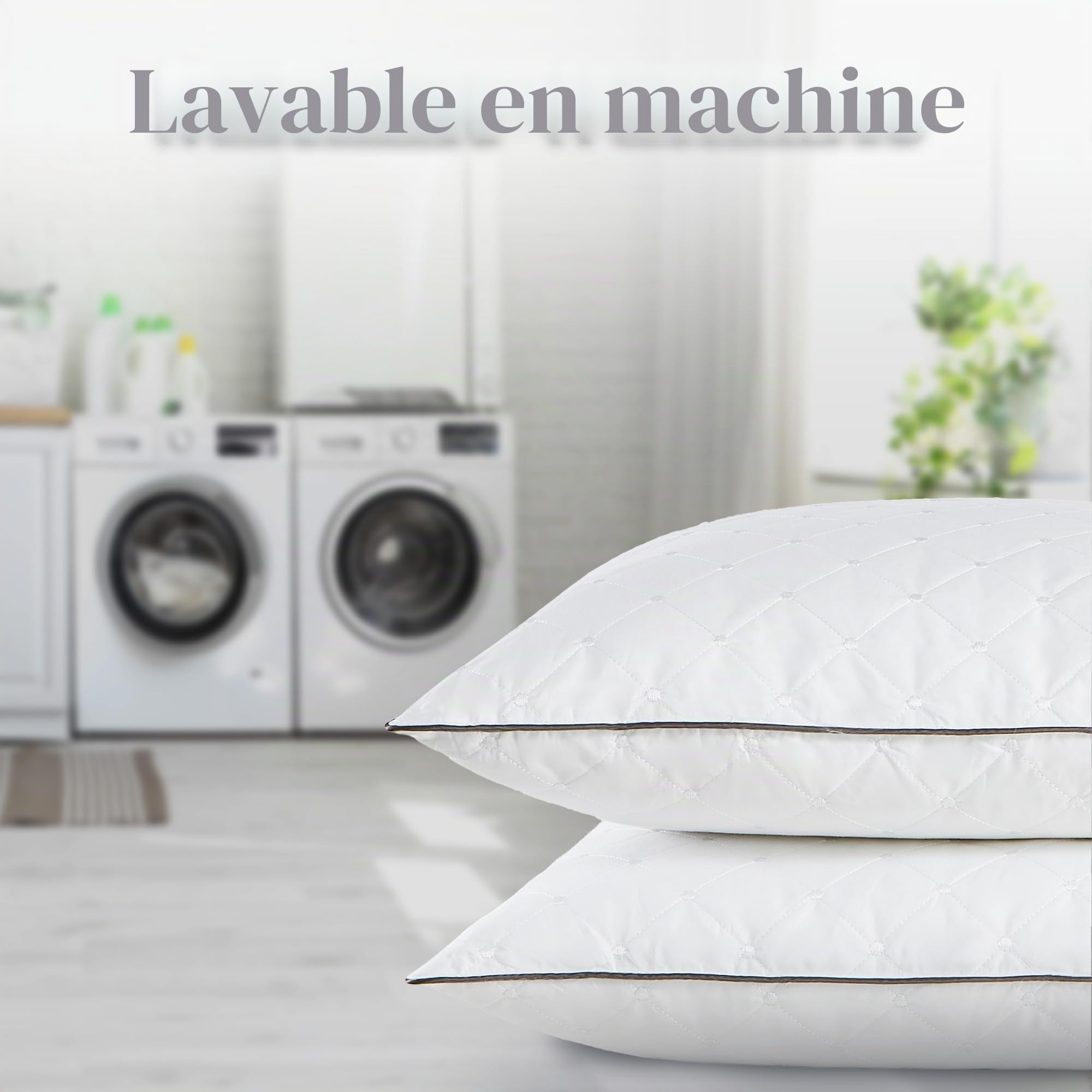 Deodar Lot de 2 Oreillers en Plumes et Duvet d'oie 60 x 60 cm | Housse 100 % coton, lavables en machine, certifiés Öko-Tex et RDS, pour un confort doux et un sommeil agréable