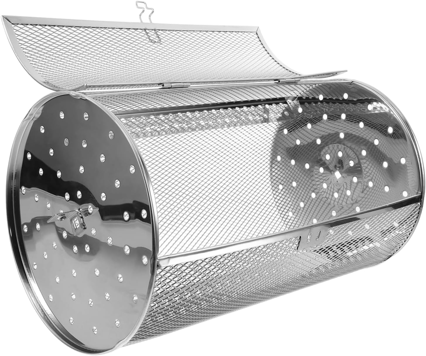 Stainless Steel Rotisserie Basket for Oven Electric Grill Cage Roaster with Door for Uniform Roasting of Nuts Vegetables Chestnuts and Sweet Potatoes Kitchen Rotating Kabob