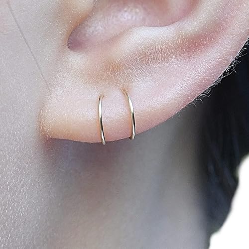Miniatura 22 de Small Gold or Sterling Silver Huggie Hoop Earrings for Women Girls Cartilage Nose Helix Tragus