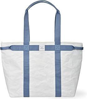 Out of the Woods Zip Top Carryall Bag, Large Washable Paper Tote with Zipper, Structured Everyday Carryall for Work, Travel & Gym, Lightweight Vegan Leather Alternative, White, 23.6”