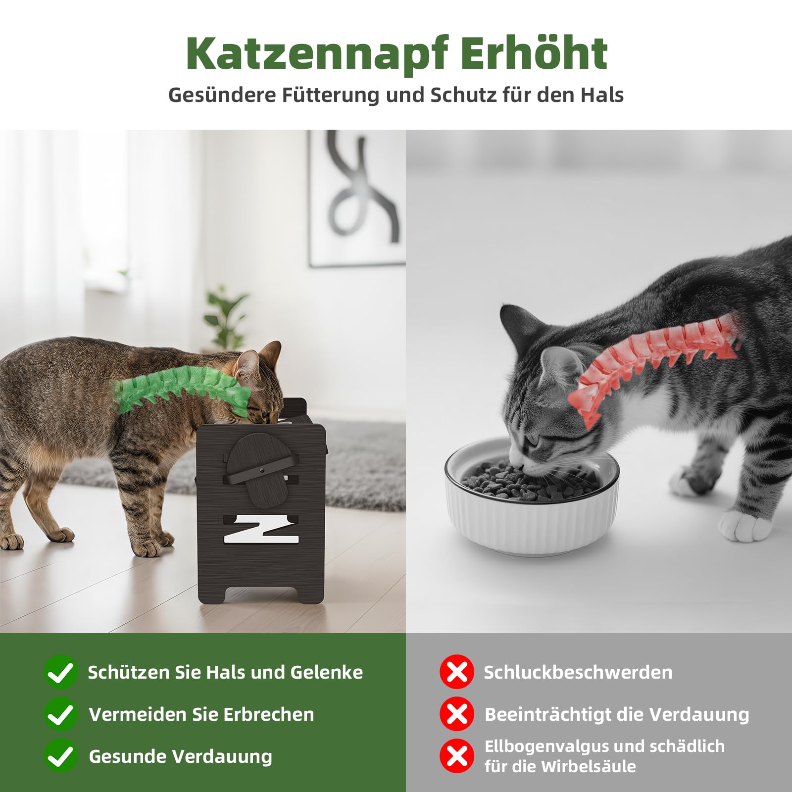 Mittimiya 3-teiliges Set Höhenverstellbar Katzennapf Erhöht, Erhöhter Futternapf Katze aus Bambus mit Edelstahl Näpfe für Wasser Futter, Futterstation Katze für Kleine Hunde und Katzen(Schwarz)