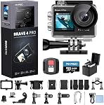 AKASO Brave 4 Pro 4K30fps Ultra HD Action Camera 131ft Waterproof Underwater Camera 20MP Vlogging Video Cameras Touch Screen EIS Remote Control 5XZoom 2xBatteries and Other Helmet Accessories Kit