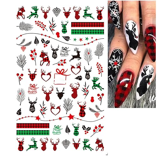 Miniatura 3 de 8 hojas de calcomanías de uñas de Navidad, copos de nieve 3D y copos de nieve, Papá Noel, alce, búfalo, diseño de uñas, calcomanías navideñas