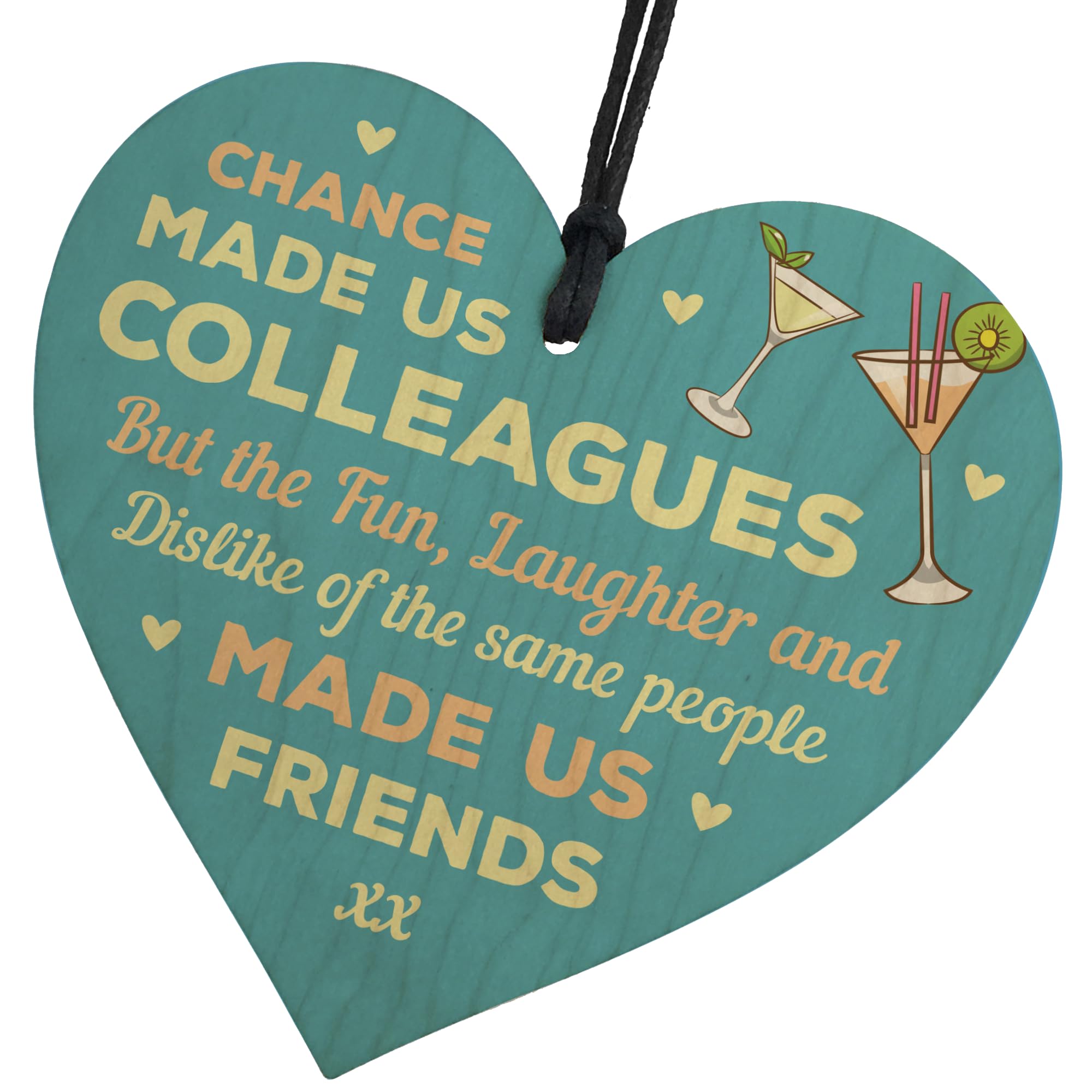 Red Ocean Chance Made Us Colleagues Fun and Laughter Novelty Wooden Hanging Heart Leaving Gift Plaque Work Friendship Sign