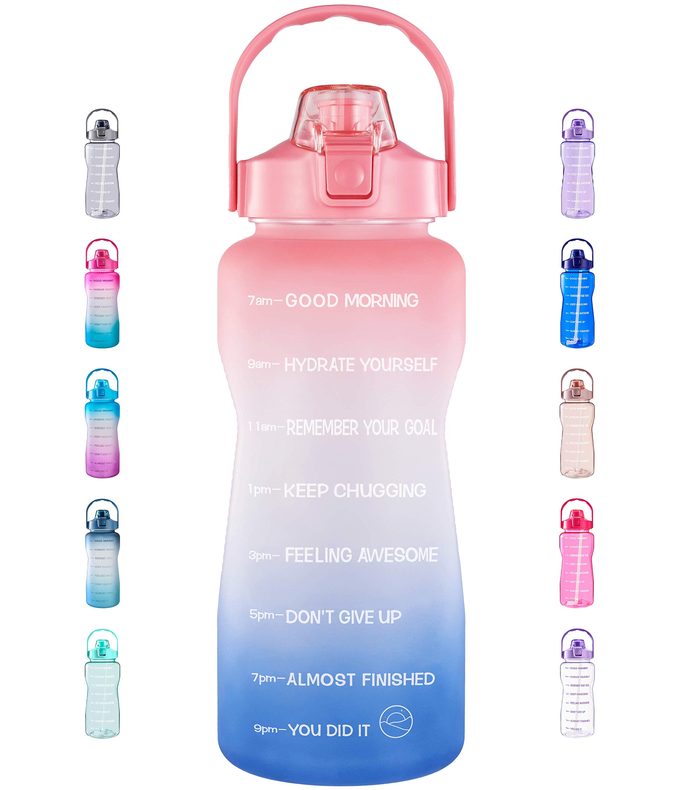 GOSWAGHalf Gallon/64oz Motivational Water Bottle with Times to Drink with Straw, 1/2 Gallon Sports Water Bottle with Time Marker, BPA Free, Flip Top Leakproof Lid to Daily Water