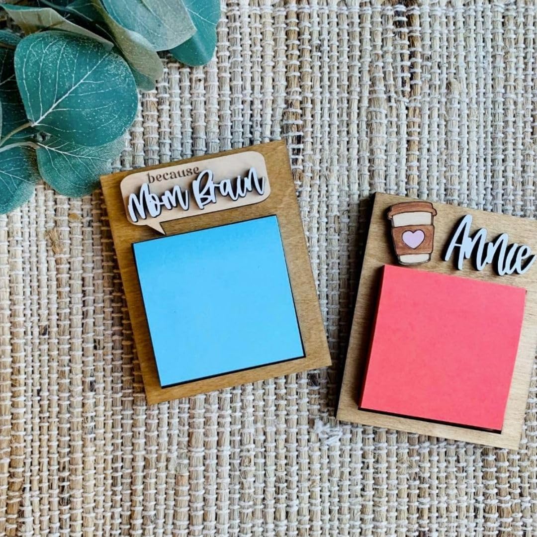 Urbalabs Wooden Personalized Professionals Desk Sticky Note Holder Dispenser Custom Design Teacher Doctors Dentist Nurse Gifts Teacher Gifts Presents for Friends Handmade Made in USA (Mom Brain)