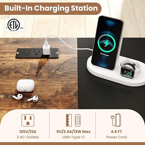 Miniatura 8 de Tangkula Escritorio para computadora de 59 pulgadas con estación de carga, escritorio de oficina en casa con gancho y estantes de almacenamiento de