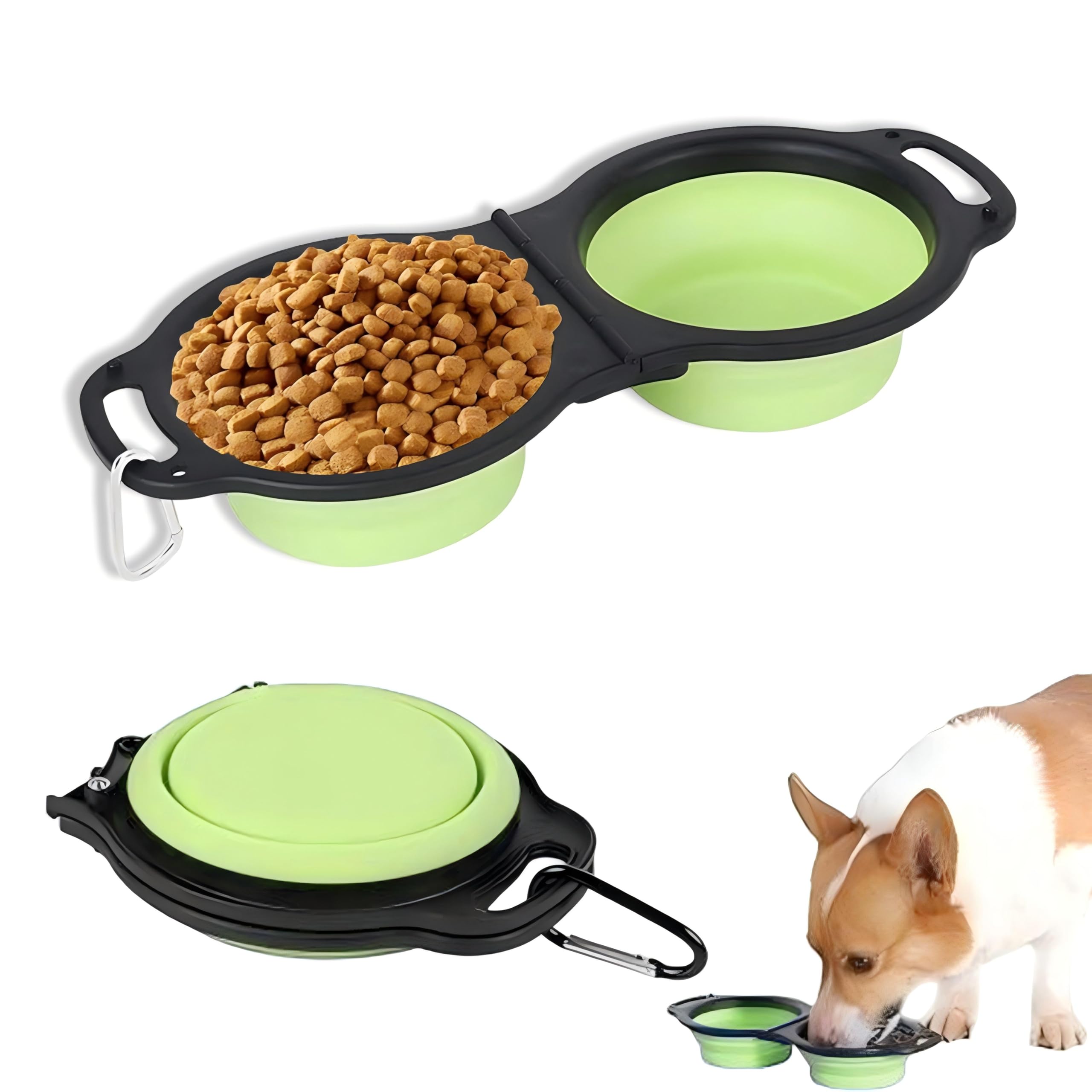 Comedero Plegable para Perros, Comedero Portatil, Plato Portatil para Agua y Comida, Adecuado para Perros y Gatos, Portatile, Adecuado para Excursiones, Senderismo, Viajes (Verde)