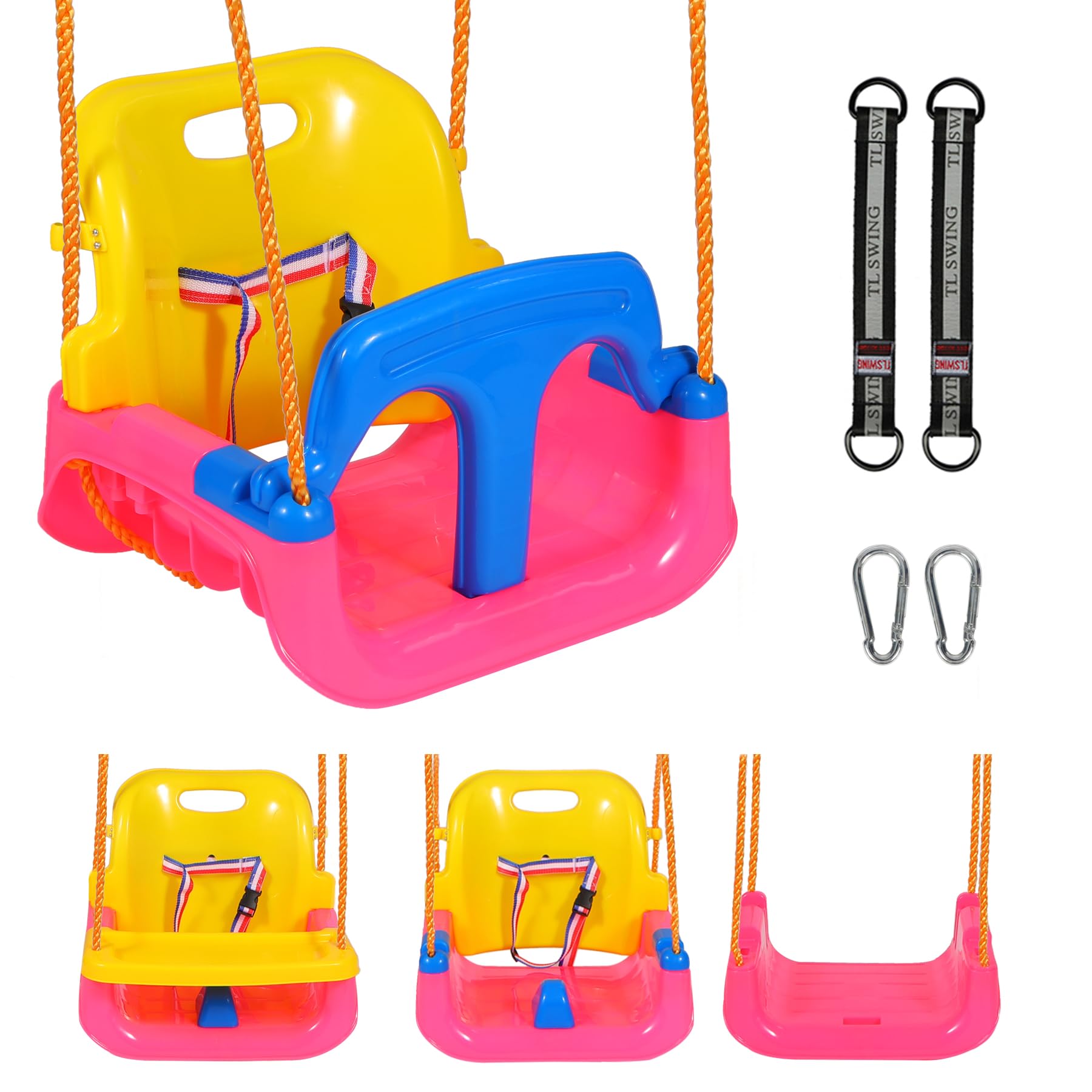 RedSwing 4 in 1 Baby Swing Seat with Tray, Toddler Swing, Anti-Flip Snug and Secure Detachable Infants to Teens Kids Swing Seat for Outdoor Playground, Pink